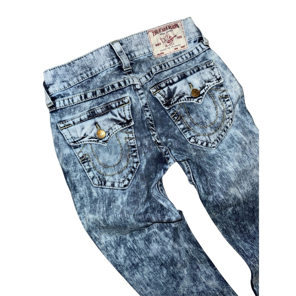 True Religion Jeans Rocco 29x34 Big T Flap Pocket Relaxed Skinny Acid Wash - Picture 2 of 14